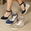 Retro Summer High Heels Sandals Women Wedges Brand Ladies Party Shoes Elegant Wedge Heel 10cm Plus Size 42 D501