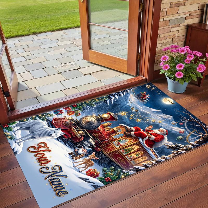 Christmas Custom Name Printed Square Area Rug Soft Non Slip Floor Carpet For Bedroom Holiday Gift