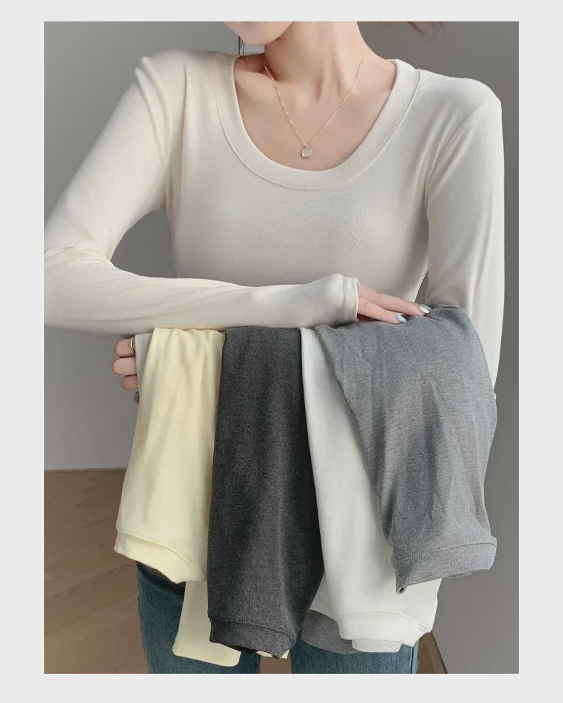 H256 Damski T-shirt Slim Fit z Okrągłym Dekoltem i Długim Rękawem na Wiosnę, Jesień i Zimę – Wszechstronny do Warstwowania lub jako Odzież Wierzchnia.