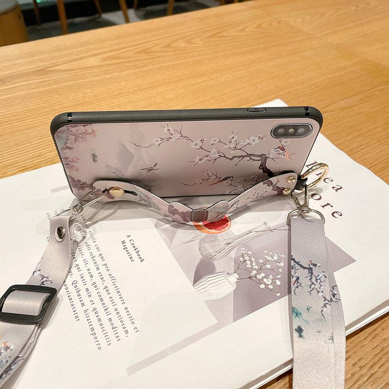 Crossbody Lanyard Case For iPhone 15 16 14 13 12 11 Pro Max 16E 17 Xs XR 7 8 Plus Flower Bow Neck Wrist Strap Phone Holder Cover