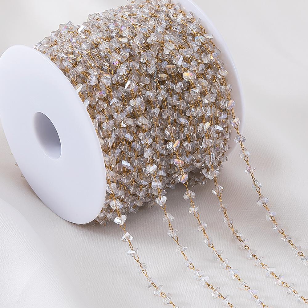 0.5M 1M 2M Irregular Clear Heart Chain Stainless Steel Glass Grave Stone Bead Chain Necklaces Bracelets Chain DIY Jewelry Making