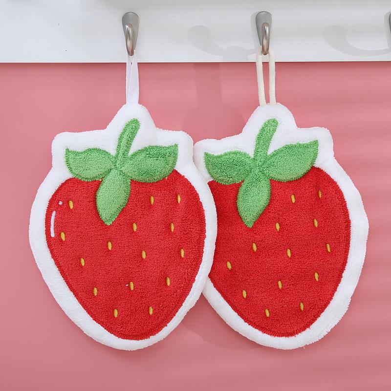 Cute fruit hand towel, coral fleece thickened and soft to absorb water without shedding hair, hanging cartoon hand towel
