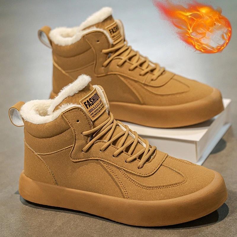 New Winter Warm Men s High Top Cotton Shoes Fashion Plush Thick Men s Snow Boots Casual Shoes 39 коричневый