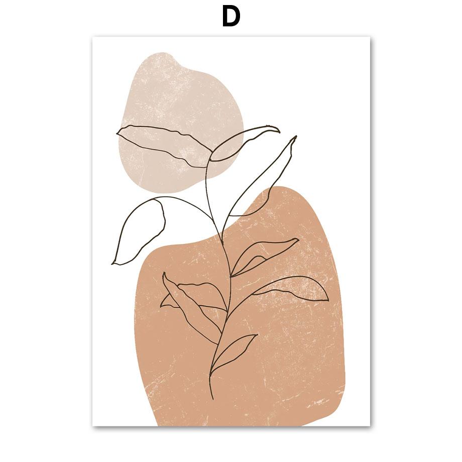 Abstract Line Leaves Vase Boho Gallery Posters And Prints Canvas Painting Wall Art Pictures For Living Room Home Decor