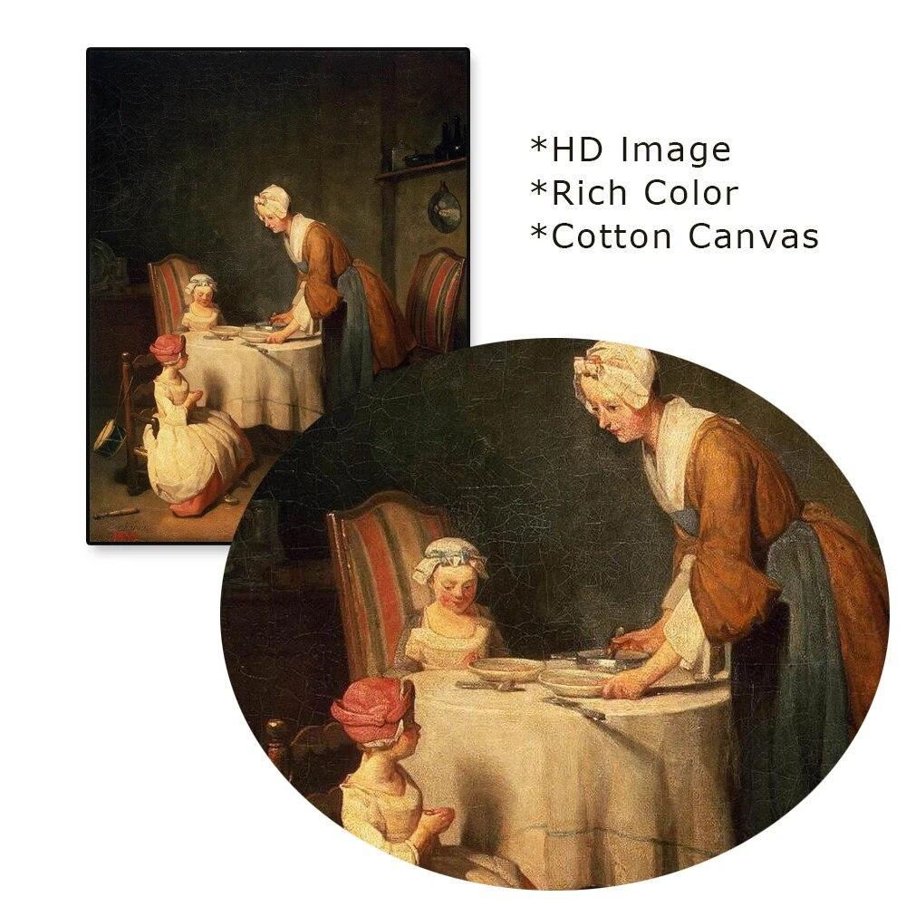 Vintage Famous Oil Painting Prints Jean-Siméon Chardin Saying Grace Canvas Painting 17th century Poster Picture Home Decor