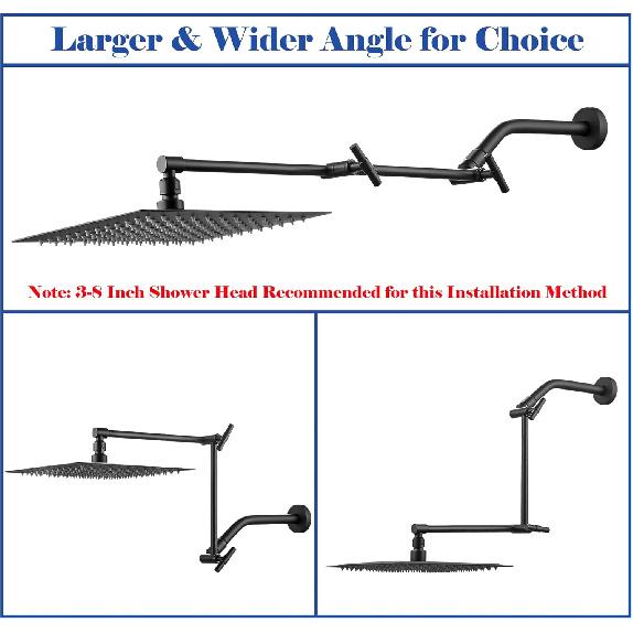 Shower Head Extension Arm - 13'' Shower Arm Extension for Rain & Handheld Shower Head, Height and Range Adjustable, Shower Extension Arm with Locking