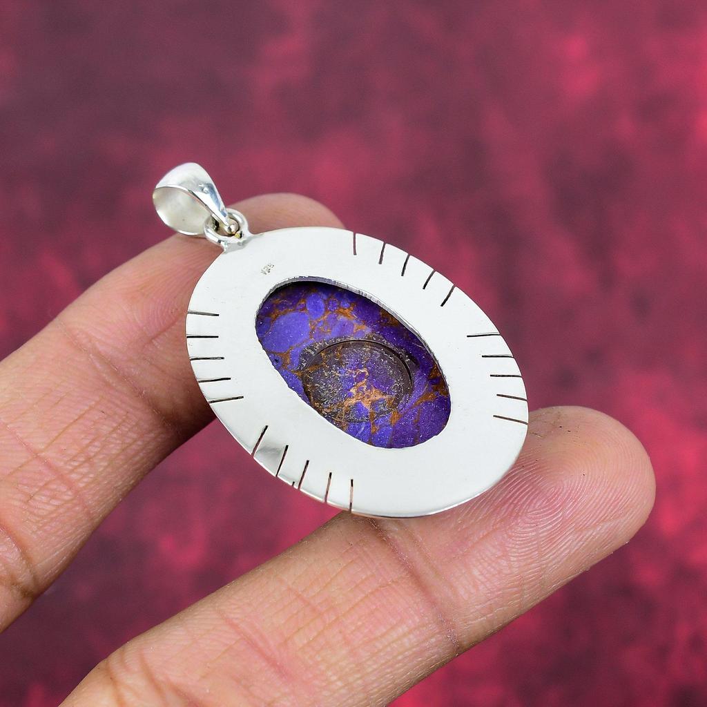 Purple Copper Turquoise Pendant, 925 Solid Sterling Silver Jewelry, Gemstone Pendant, Gift For Her Handmade Dainty Jewelry