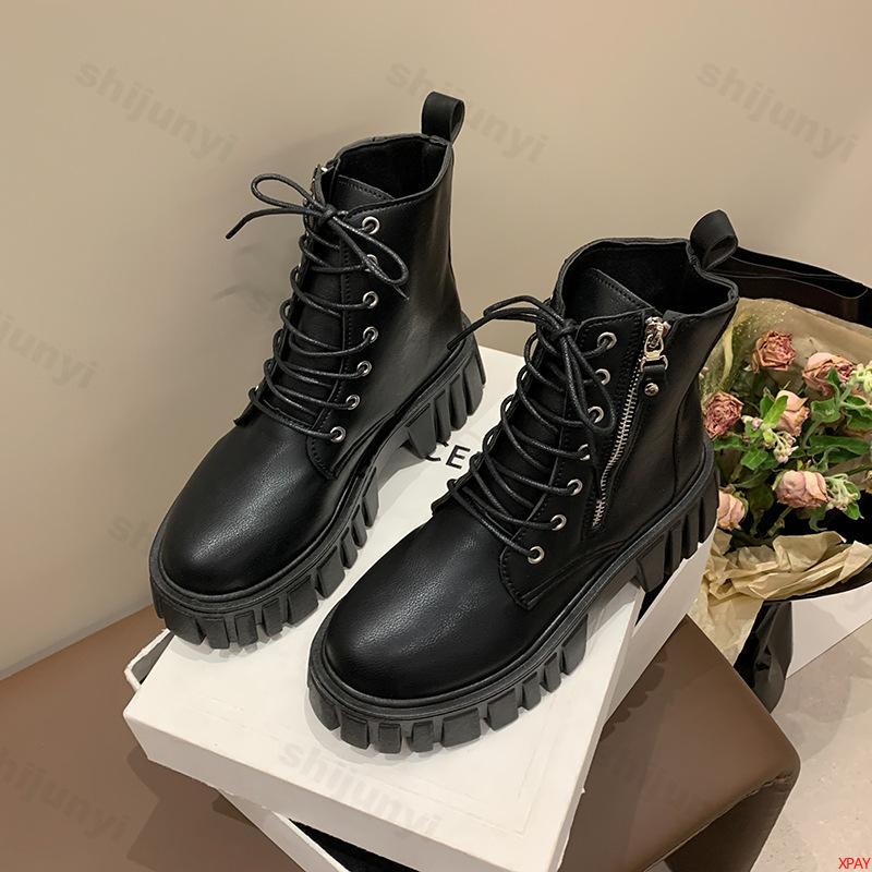 Botines Rojos de Plataforma Gruesa para Mujer Moda Otoño Invierno Cremallera Lateral Cuero PU Botines Punk Suela Gruesa Botas Moteras