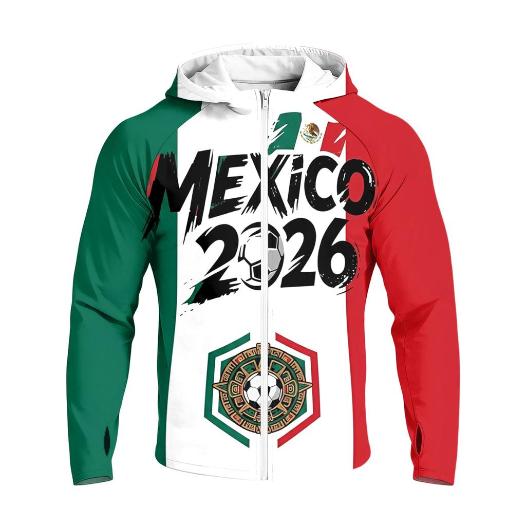 Men's Casual Raglan Sleeve Hooded Long Sleeve Sun Protection Jacket Lightweight Zip Up Soccer Graphic Print Outdoor Windbreaker