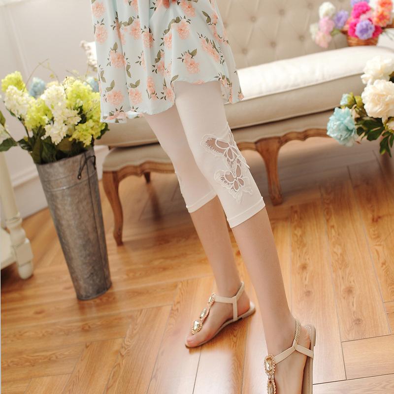 Lace Fashion Women Summer Leggings Skinny Stretch Cropped Capris Pants 3/4 Length Trousers