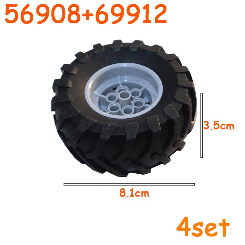 Technical Tire Wheel Car Truck Wheels Hub Block Bricks MOC Motorcycle Tyre Rim Brick Playset 56145 44309 86652 32019 15038 23798