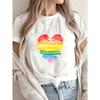White T-Shirt With Rainbow Heart Print Kindness Equality Peace Love Inclusion Diverse Hope Design For Casual Wear And Pride Events