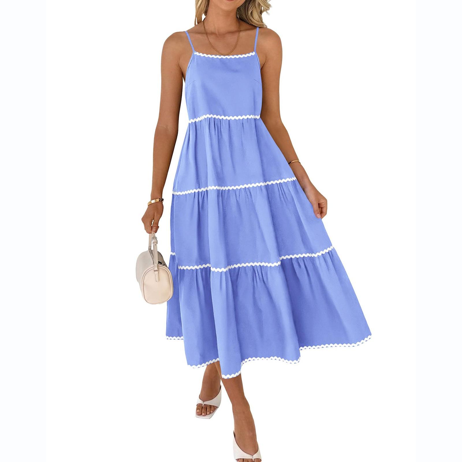 

Женские летние платья Слинг-платья Сплошной цвет Длинные платья в стиле бохо XL небесно-голубой