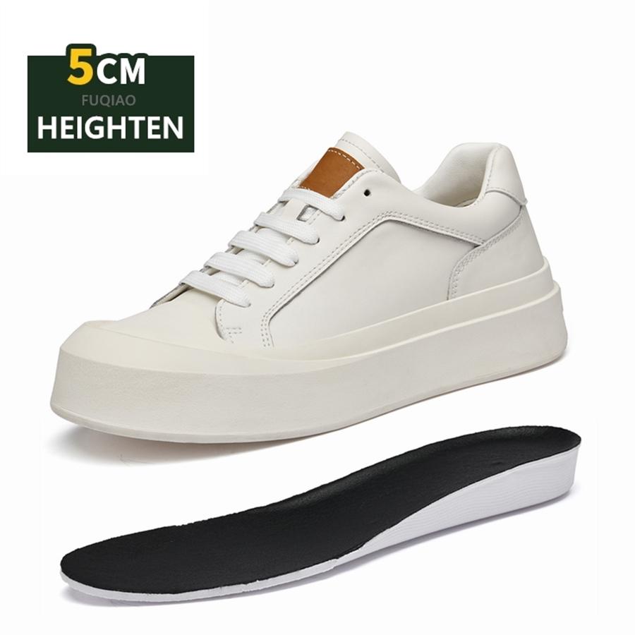 Men Cow Leather Thick Sole 5cm Hidden Elevator Shoes Anti-Collision Soft Comfortable Casual Lift Shoes Height Increase Sneakers
