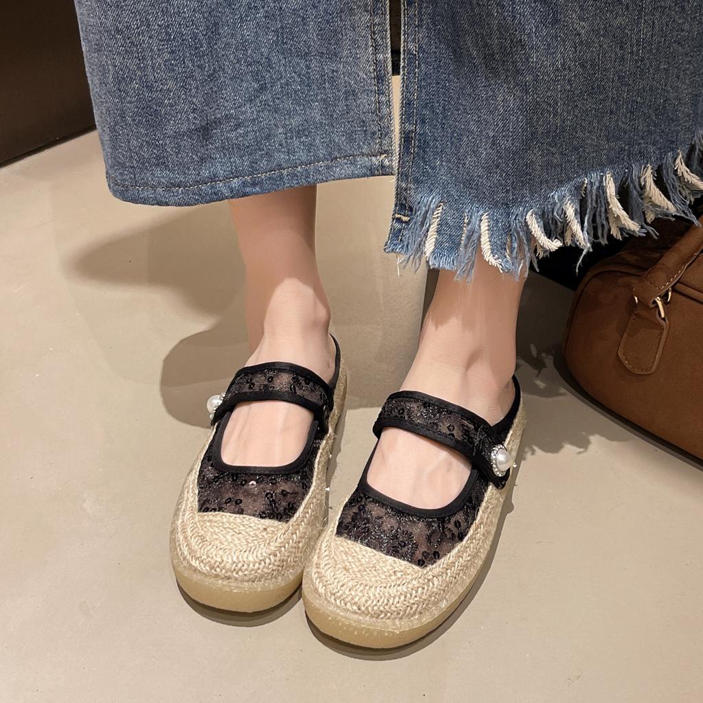 CRLAYDK Lace Women's Slip On Mules Closed Toe Slippers Ladies Backless House Slides Walking Hollow Out Loafers Casual Shoes