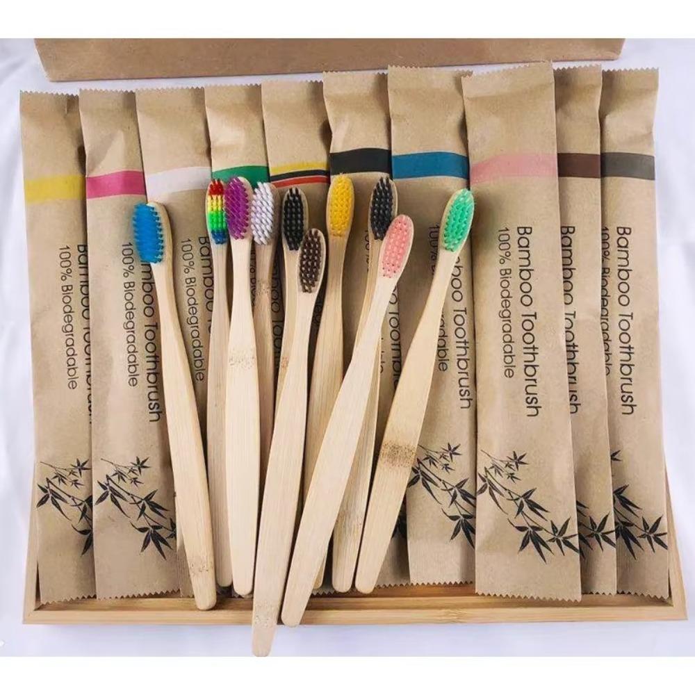 10pcs Soft Bristle Tip Bamboo Toothbrushes Natural Adults Oral Care for Home Travel Hotel