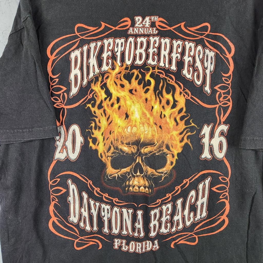Biketoberfest Daytona Beach Shirt Mens 2XL Black Flaming Skull 2016 Biker Rally Unisex T-Shirt