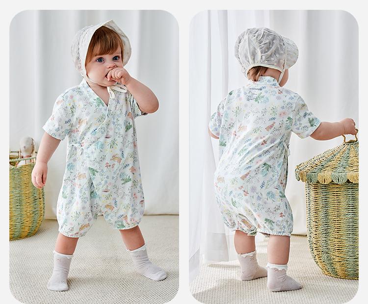 [Chamomile Antibacterial] Mini Balabala Baby jumpsuit made of bamboo cotton, breathable home clothes for newborns, summer 26th