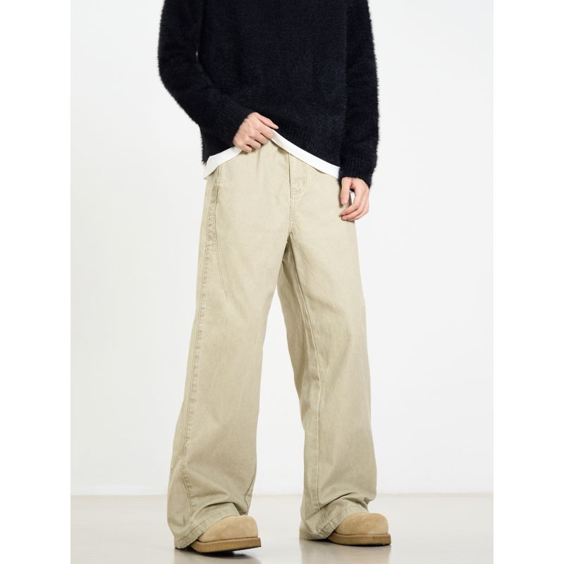 Kisko American Retro Distressed Versatile Straight-Leg Work Pants for Men and Women, Simple Cleanfit Casual Trousers