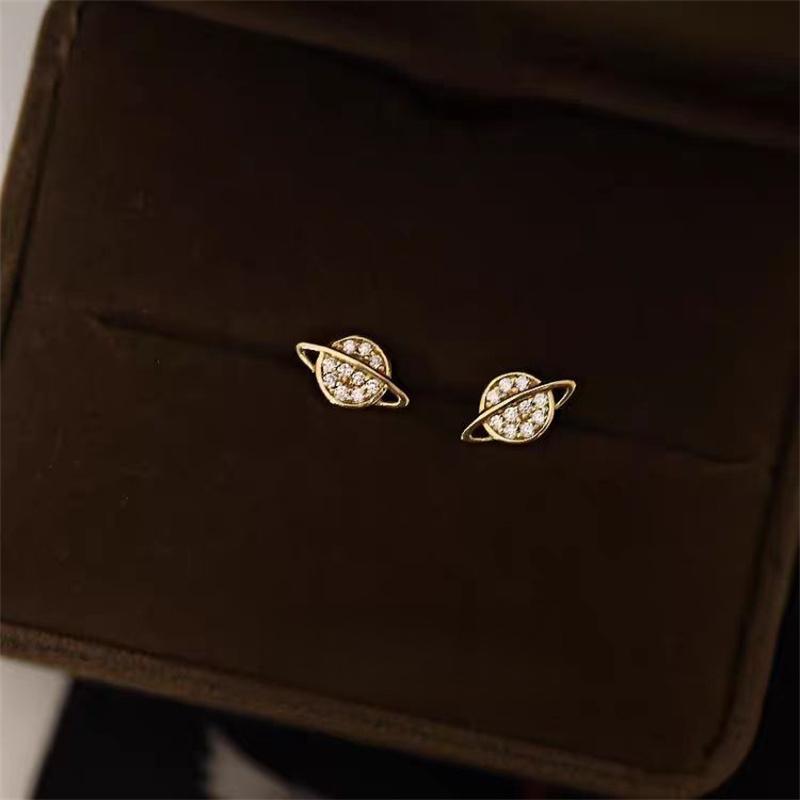 925 Sterling Silver Plated Gold Zircon Planet Earrings for Women Korea Exquisite High Quality Gift Jewelry