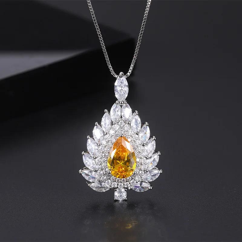 Retro Citrine Water Droplets Crystal Luxury Jewelry Earrings Adjustable Ring Necklace Women Wedding Anniversary Gift Boho