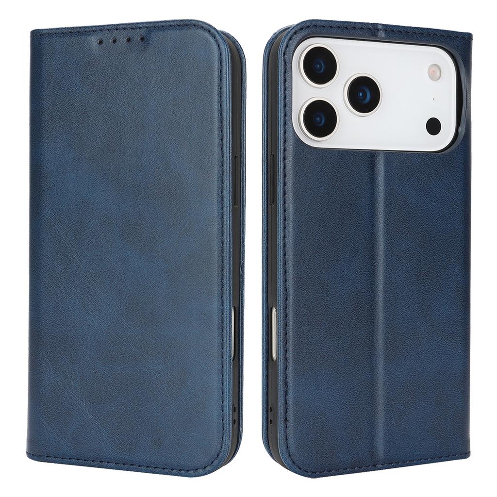 For iPhone 17 Pro Max Case PU Leather Calf Textured Magnetic Closing Smart Phone Cover