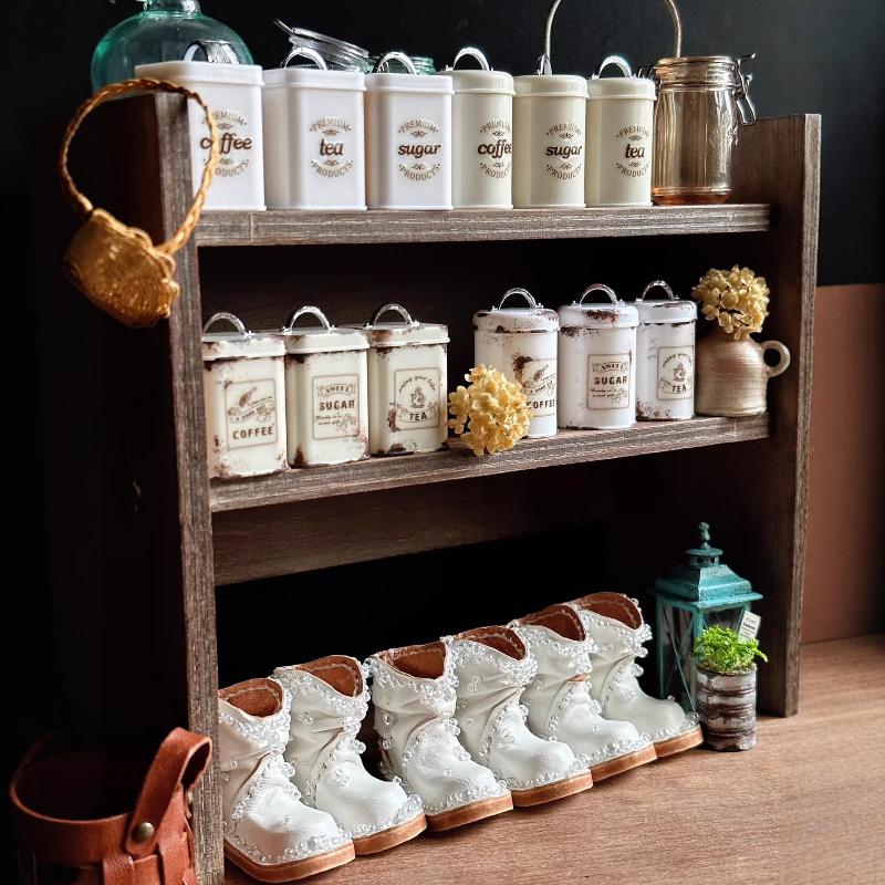 3Pcs Mini Kitchen Storage Container Square 1/6 Scale Miniature Dollhouse Coffee Bean Tin For Doll Accessories Toy