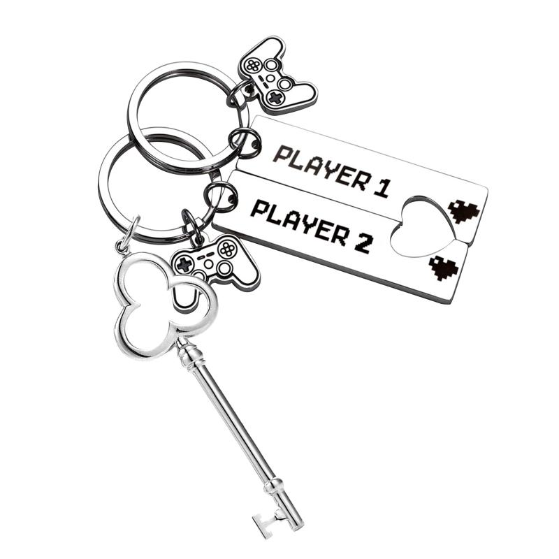 2 Pcs Funny Couple Gamers Keychain Player Matching Keychain for Her Him Girlfriend Boyfriend Valentine's Day Gaming Gift