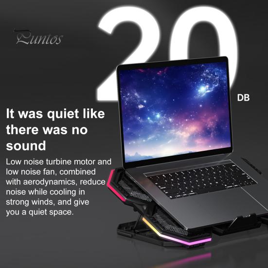 Подставка для охлаждения ноутбука с RGB-подсветкой, регулируемая по высоте, с низким уровнем шума, портативная подставка для ноутбука, игровая охлаждающая подставка для ноутбука