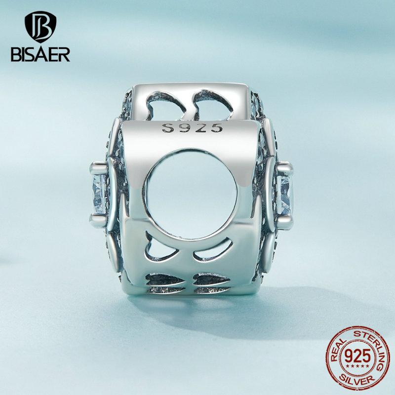 Bisaer 925 Sterling Silver Camellia Charm Beads for Women Original Bracelet Jewelry