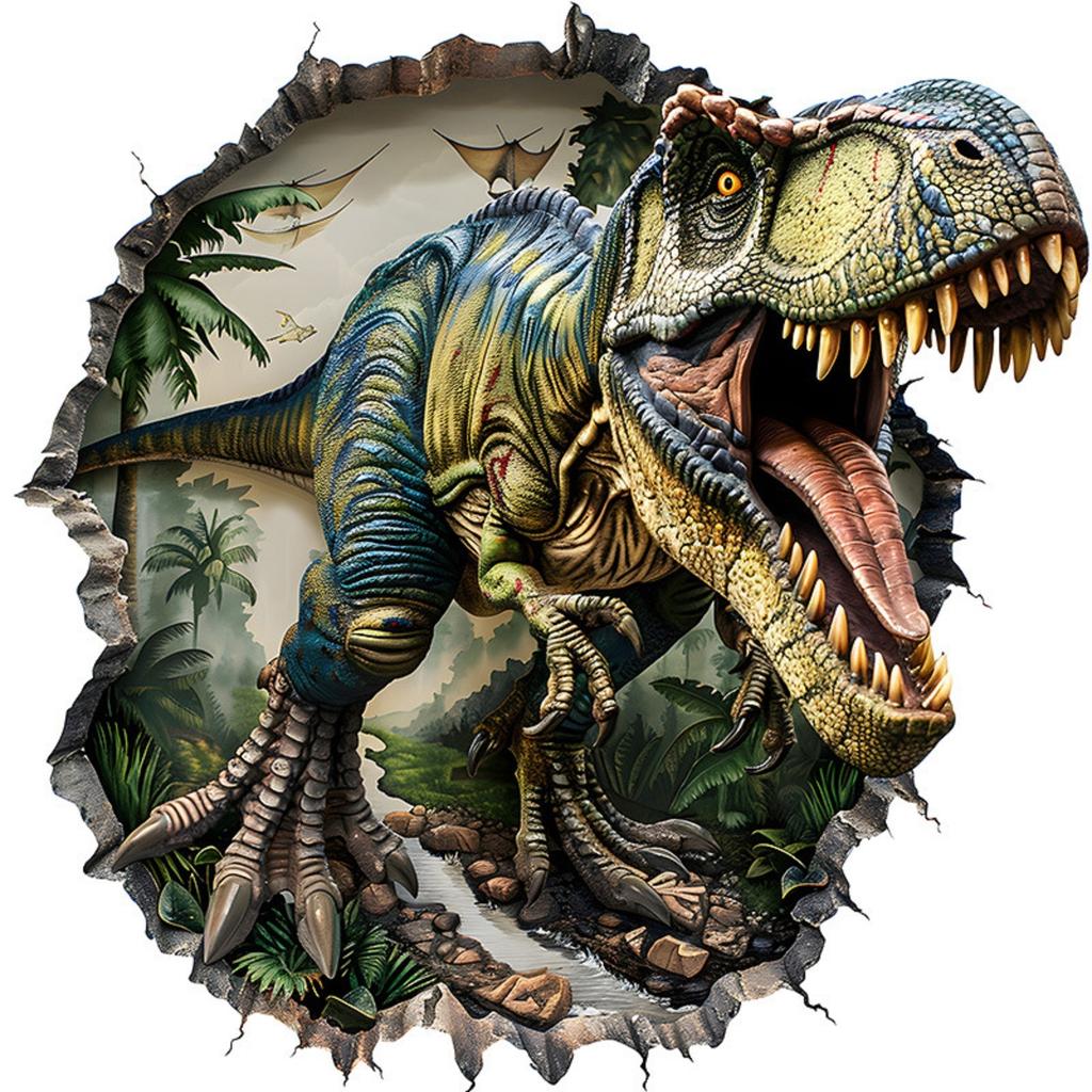 Simulated 3D Wall Breaking Dinosaur Wall Stickers, Living Room, Children's Room, Home Decoration Stickers
