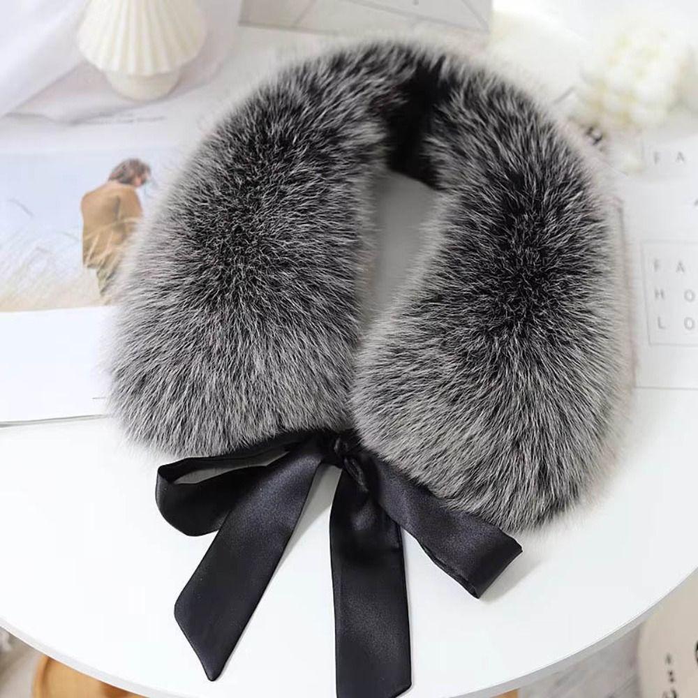 New Warm Fur Collar Scarf Soft Fluffy Neck Wrap Ultra Bow Ribbon Neck Shrug for Fall Winter