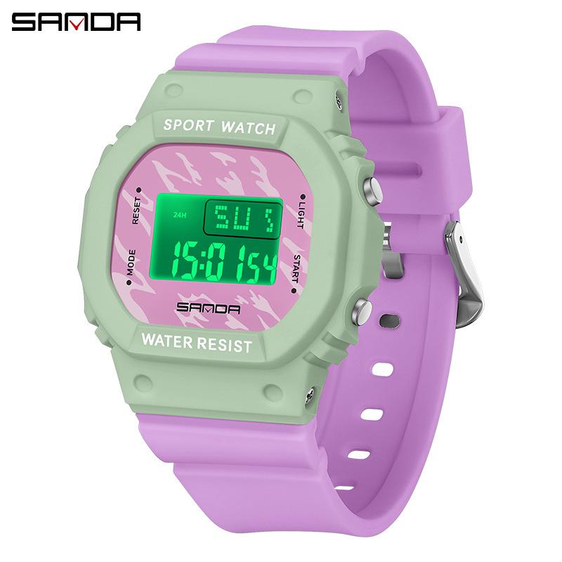 SANDA Square Electronic Watch Colourful Creative Personality Candy Colour Waterproof Alarm Clock Electronic Watch