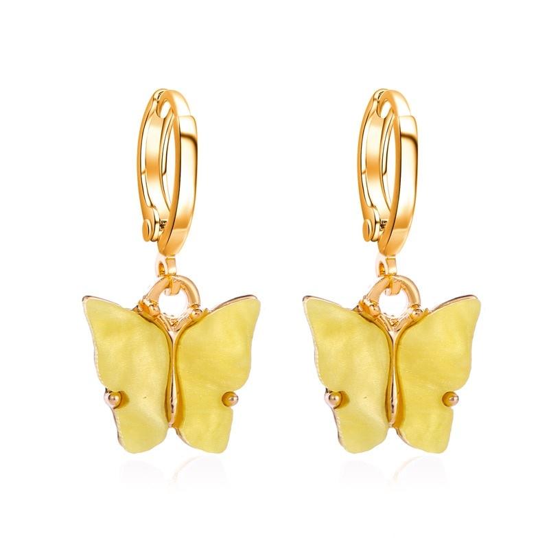 Colorful Acrylic Butterfly Pendant Women Hoop Earrings Trendy Alloy Circle Chic Girl Birthday Party Jewelry Brincos