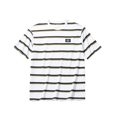 Pohodlné Priedušné Pruhované Okrúhly Výstrih Všestranné Krátke Rukávy Tričko Pánske Vrchné Oblečenie Snehovo Biela 152528128-1