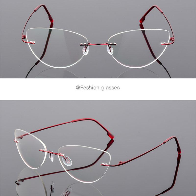 Rimless Cat Eye Titanium Alloy Glasses Men Ultralight Eyeglasses Women Frameless Eyewear Optical Myopia -0.5 -1.0 -1.5 To -6.0