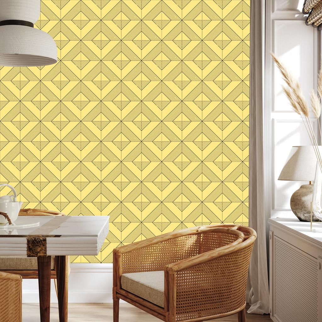 Geometric rhombus wallpaper yellow and cream, cream background 50x1000