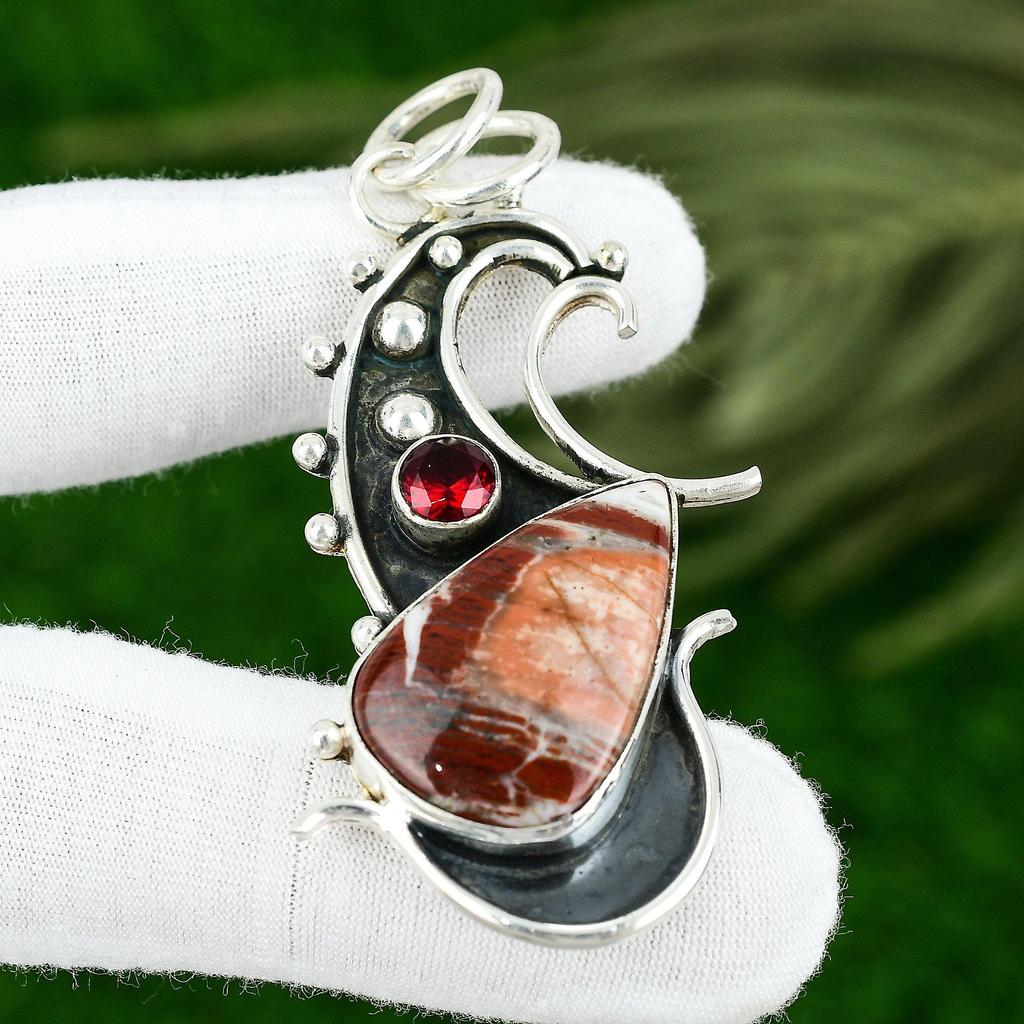 Red Snakeskin Jasper Gemstone Mozambique Garnet 925 Silver Wife Pendant Jewelry