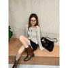 Cowhide Version~ Grape Mother Same Retro and Old Thick Heel Straight Martin Boots Female Western Cowboy Boots Knight Boots