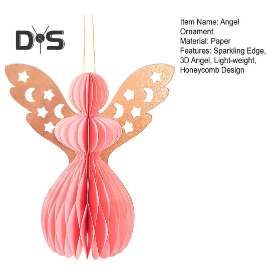 Angel Honeycomb Ornament Paper Angel Hanging Ornament with Sparkling Edge 3D Honeycomb Angel Decoration for Birthday Party Wedding