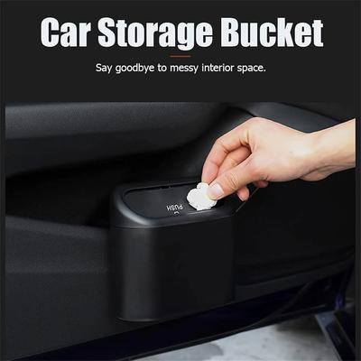 Car Trash Can with Lid, Mini Universal Vehicle Mini Leakproof Garbage Can Bin with 1/2/3 Rolls of Trash Bags,Car Accessories