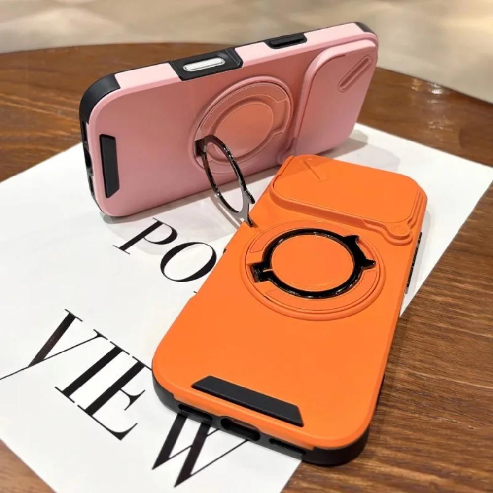 Sliding Camera Protection Magnetic Ring Holder Phone Case For 17 Pro 15 16 14 13 12 11 Pro Max Armor Shockproof Cover