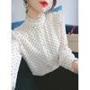 Polka Dot Shirt Women's New Fashion French Long Sleeve Bottoming Blouse Spring Autumn Loose Stand Collar OL Top M-4XL
