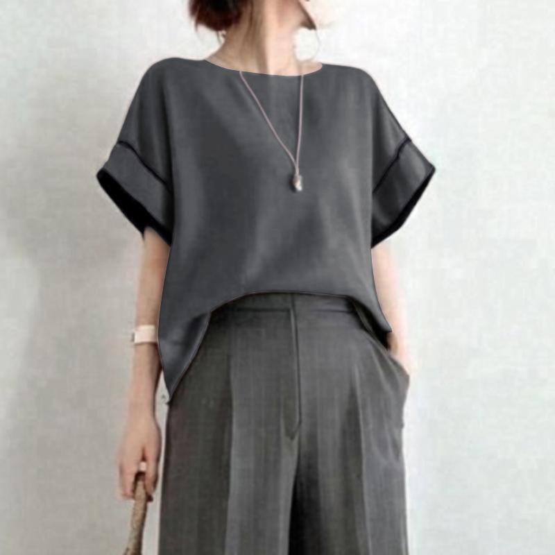 ZANZEA Women Casual Round Neck Loose Summer Short Sleeve Blouse