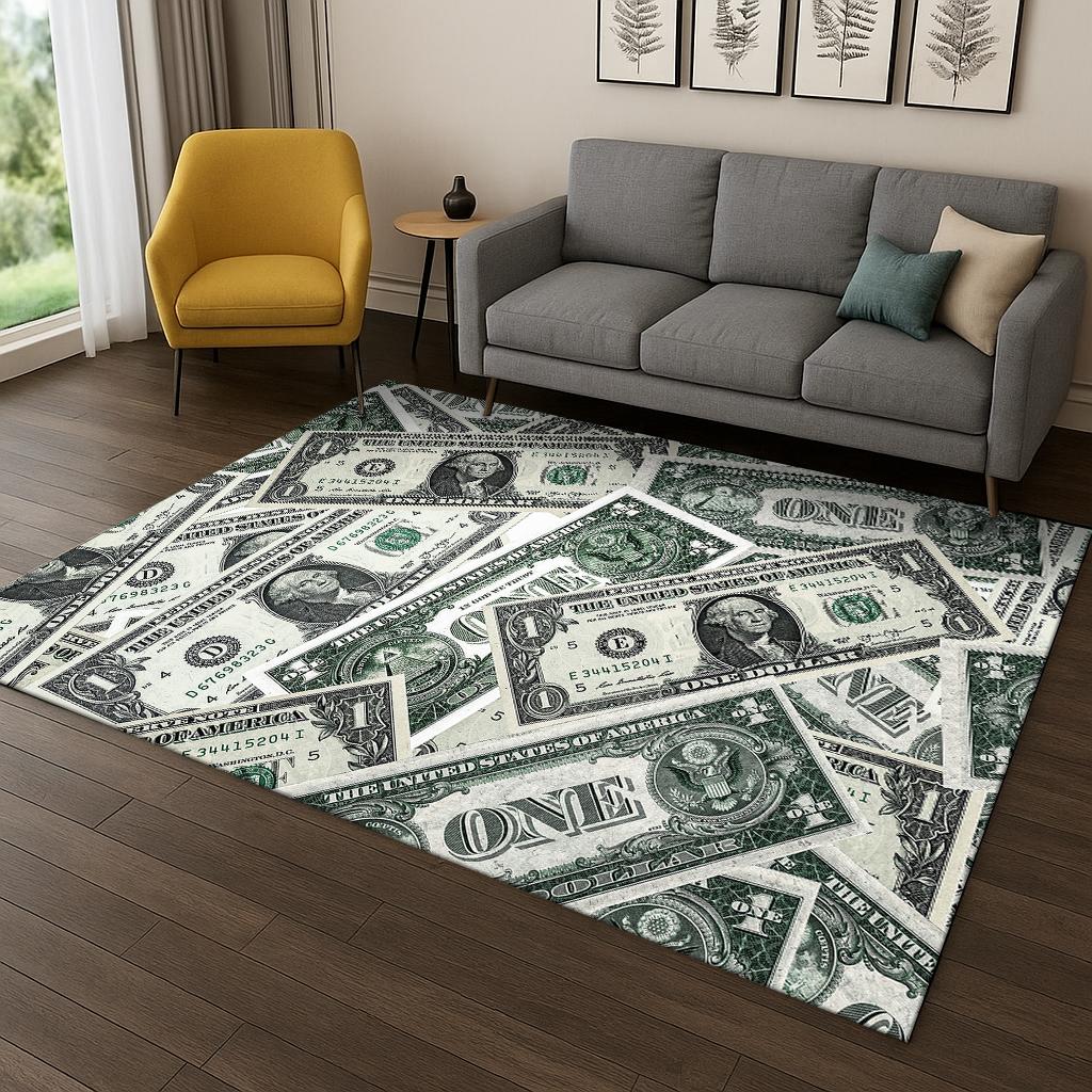 3D Amerikansk Dollar Euro Pund Pengar Illusion Matmatta för Vardagsrum Soffa Hem Sovrum Kök Dörrmatta Dekor, Lekrum Halkfri Matta