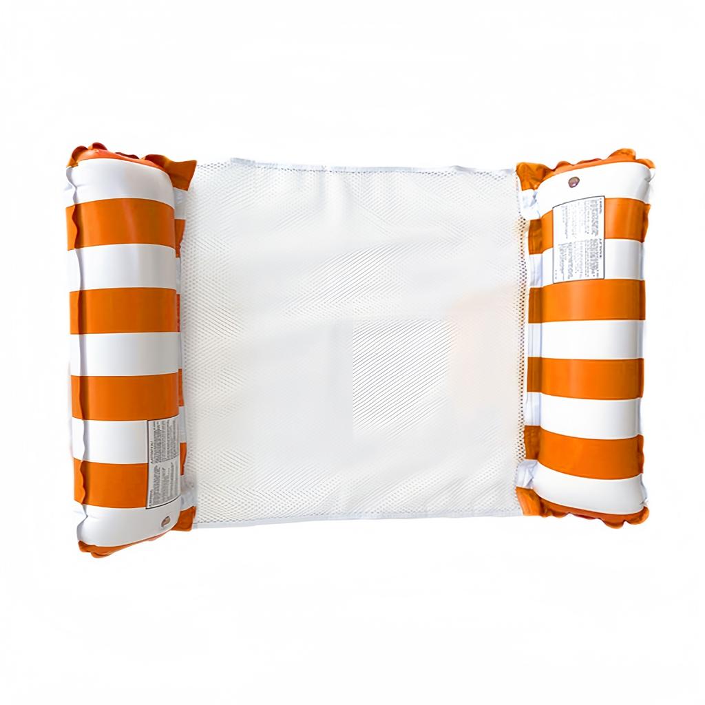 Inflatable Floating Lounger Chair, Foldable Backrest Striped Water Hammock for Adults, Portable Swimming Pool Beach Lounge Bed