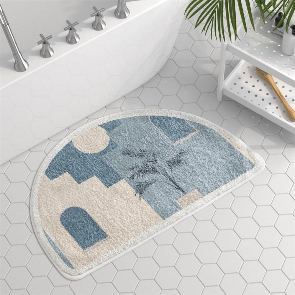Scandinavian Style Geometric Semi Circle Bathroom Floor Mat Plush Water Absorbent Non Slip Floor Mat Home Decoration