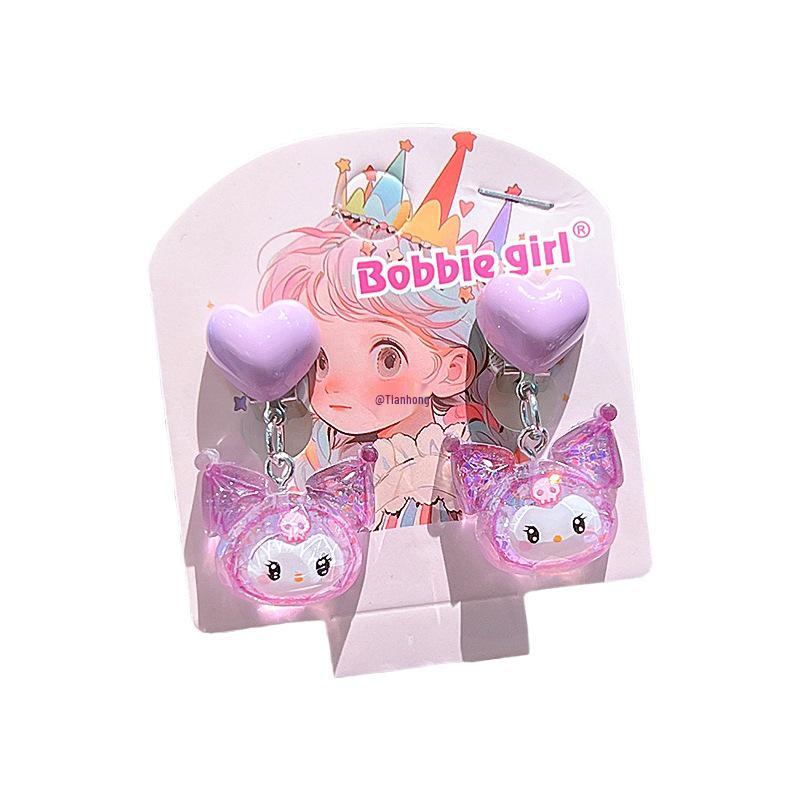 Kuromi Kolczyki Klipsy Bez Przekłuwania Uszu z Kokardką dla Dziewczynek