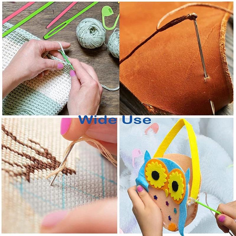 

26Pcs Sewing Knitting Kits Large Eye Blunt Yarn Needles & Plastic Weaving Needles & Crochet Locking Counter Stitch Markers Tools серебряный