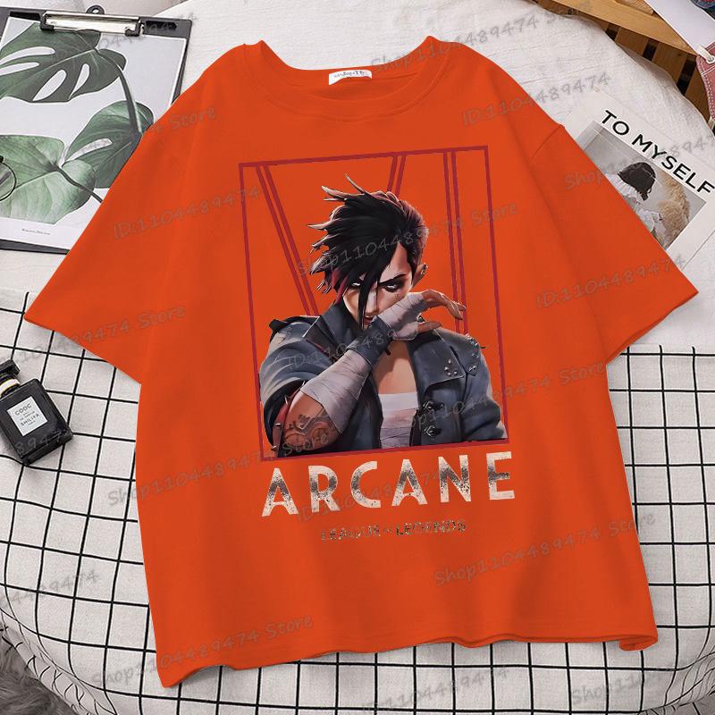 Arcane Vi Fashion Streetwear T-shirt for Men Women League of Legends Trending Clothes Jinx Anime Fans Gift Street Style Tshirts